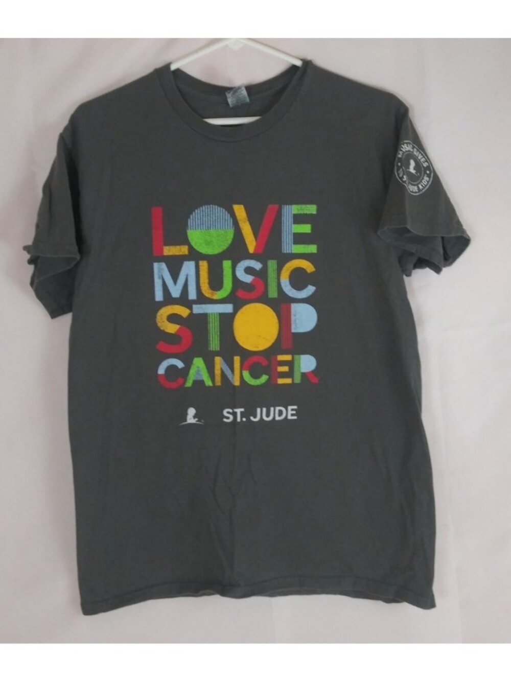 Love Music Stop Cancer St. Jude Charity Men's Gray T-Shirt Size Medium